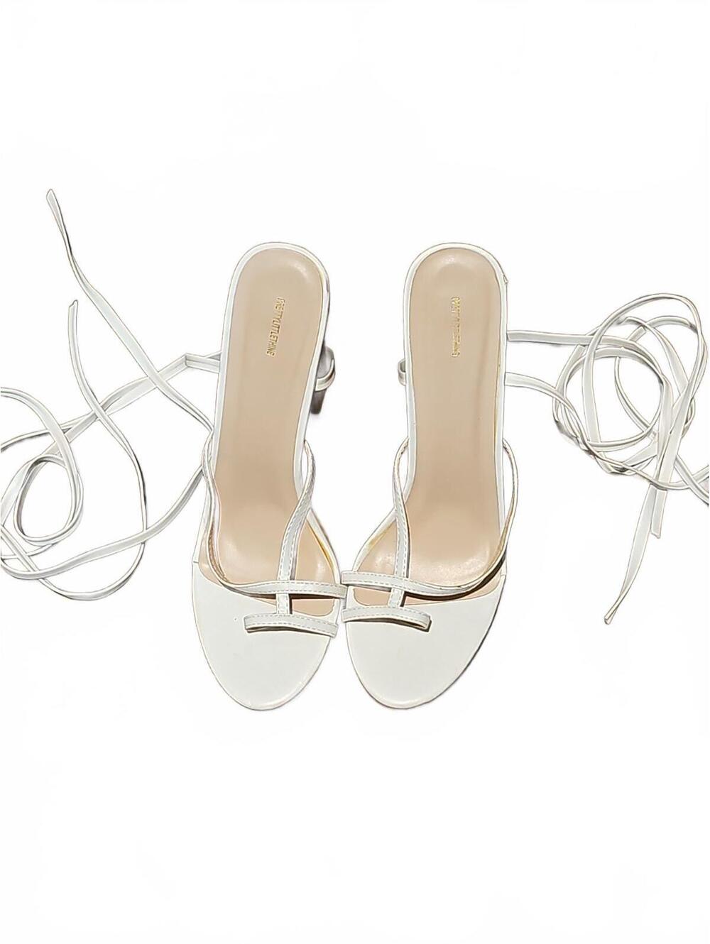 PRETTY LITTLE THINGS White Strap Sexy Tie Up Leg Dressy Heels Womans Size: 8